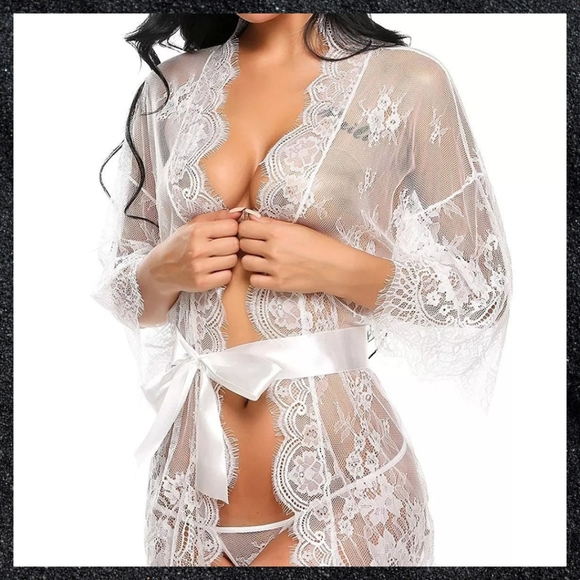 White Sheer Floral Lace Robe - Picture 7 of 8